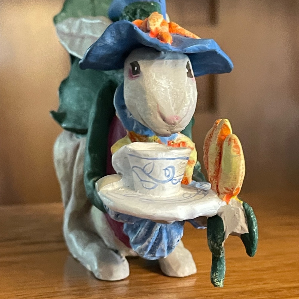 Dept 56, Rabbits having tea. Charming Blue and White Rabbit Figurine